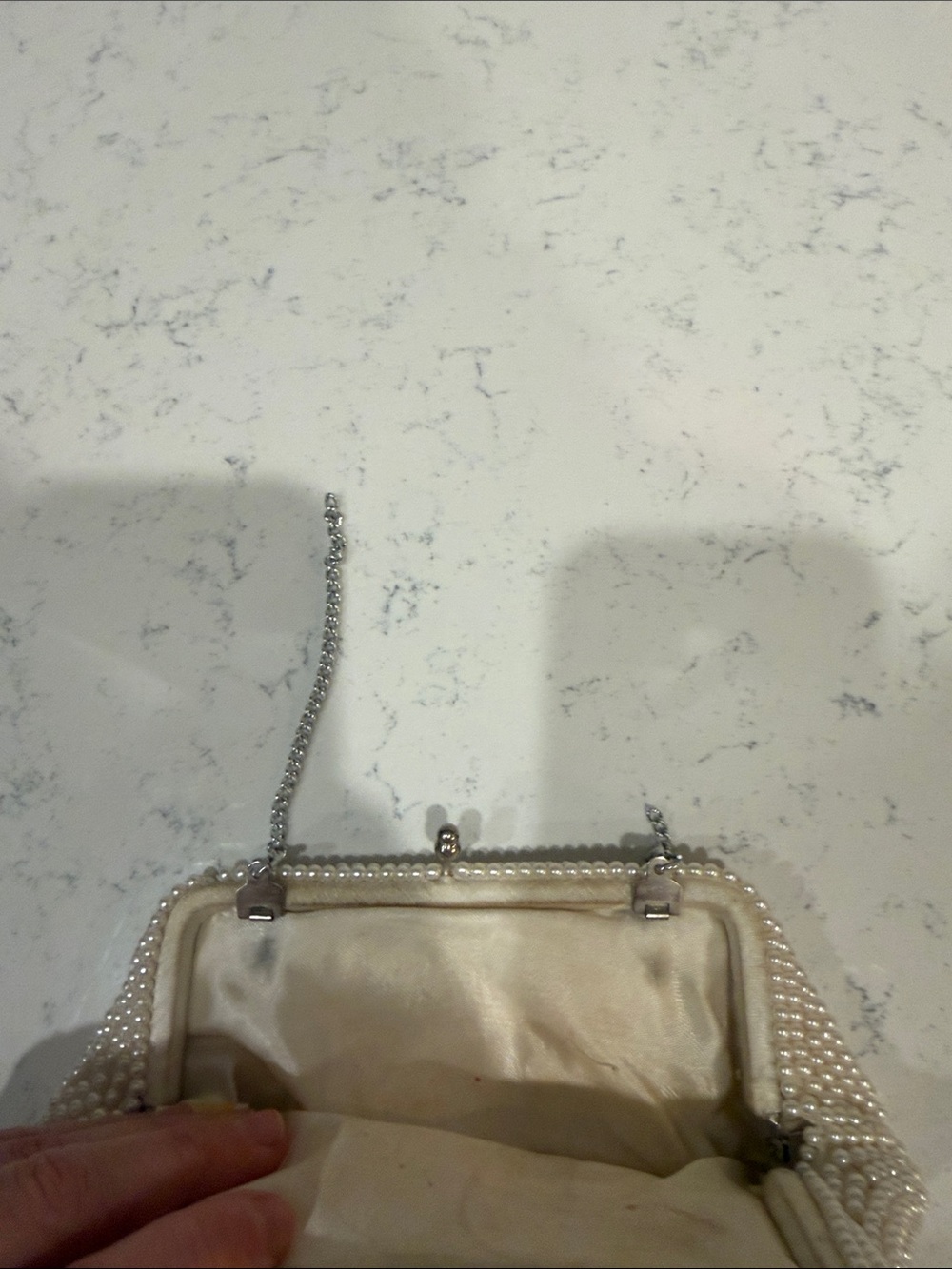 Vintage Pearl-Embellished Ivory Clutch Evening Bag - Picture 4 of 7